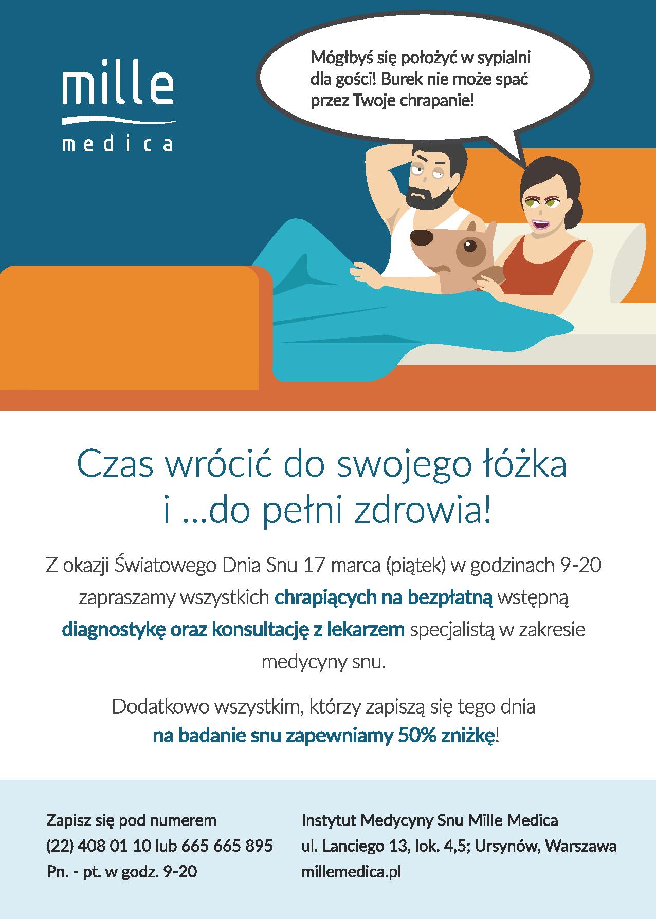 Bezpłatne konsultacje do lekarza specjalisty dla chrapiących! Mille Medica zaprasza 17 marca 2017 r.