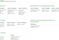 Grafik zajęć dla dzieci w klubie sportowym MAKS