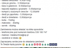 Dania wigilijne na wynos, oferta 2016 r. Mała Kuchnia bistro, ul. Belgradzka, metro Natolin